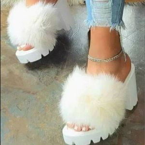Women’s furry fun Shoes NWT 3 1/2” heel 1 1/2” Platform